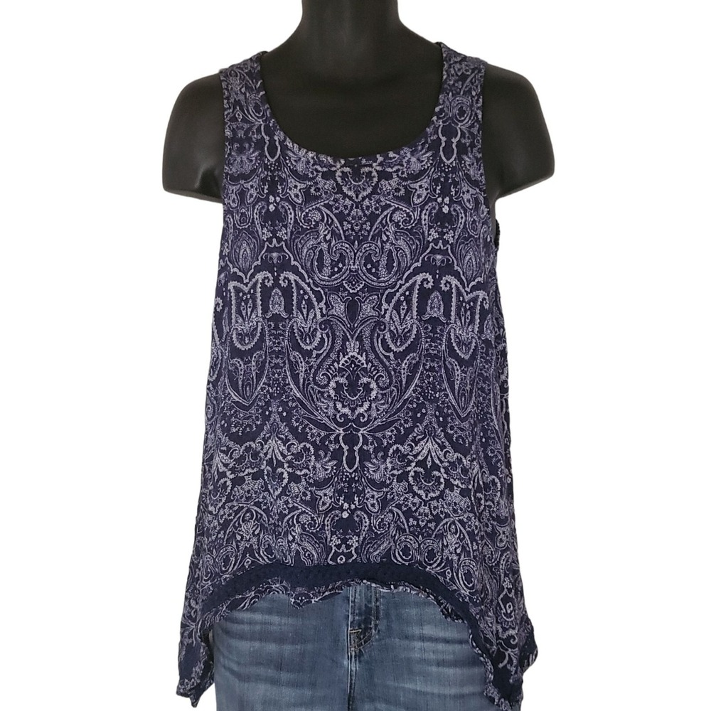 Seven7 Womens Top Size S Navy Blue Bandana Paisley Sleeveless Boho‎ Summer Shirt